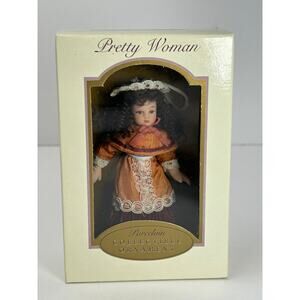 Pretty Woman Porcelain Doll Ornament Rust Orange Lace Dress Brunette 2004 DG